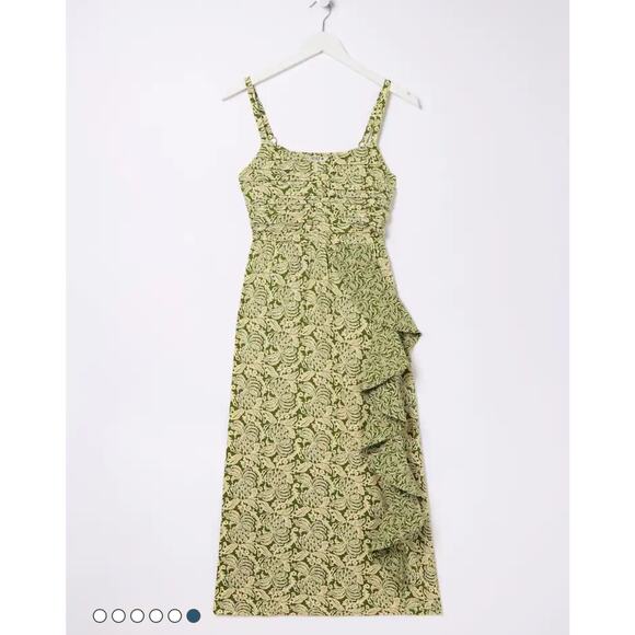 FAT FACE Dress 12 Lucia Damask Floral Linen Blend Midi Ruched Top Pockets - Picture 5 of 16